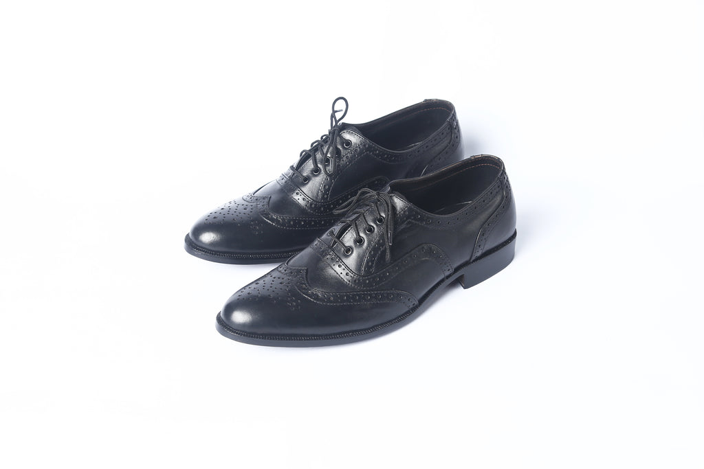 Handcrafted Black Leather Wingtip Brogue