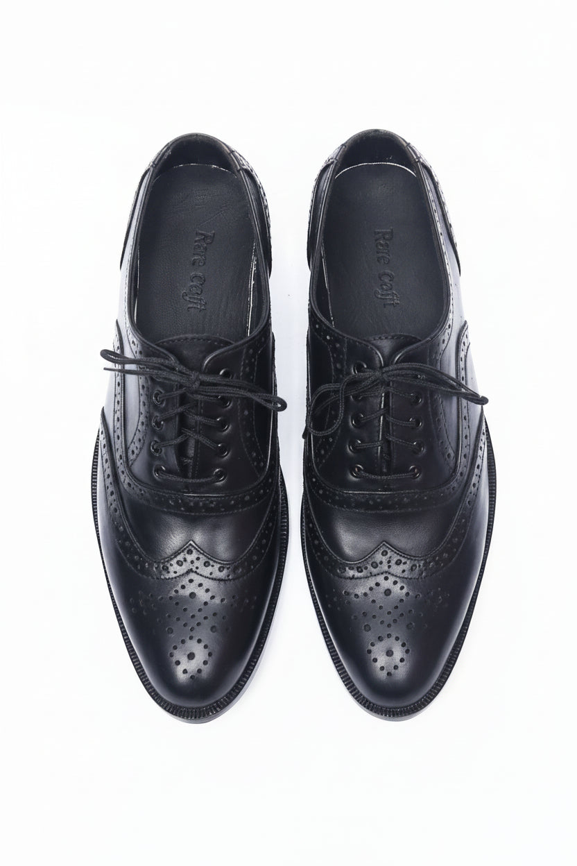Handcrafted Black Leather Wingtip Brogue