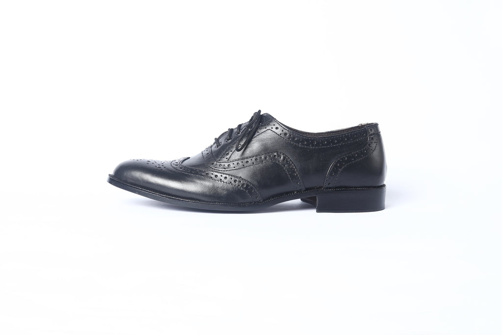 Handcrafted Black Leather Wingtip Brogue