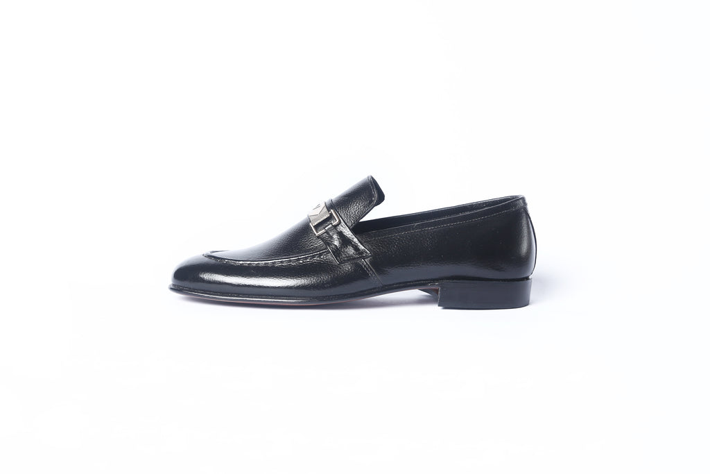 Handcrafted Black Leather Hardware Loafer