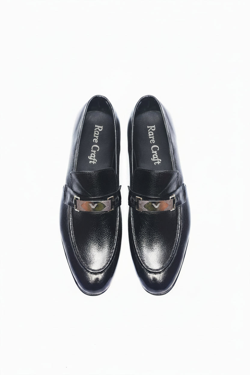 Handcrafted Black Leather Hardware Loafer