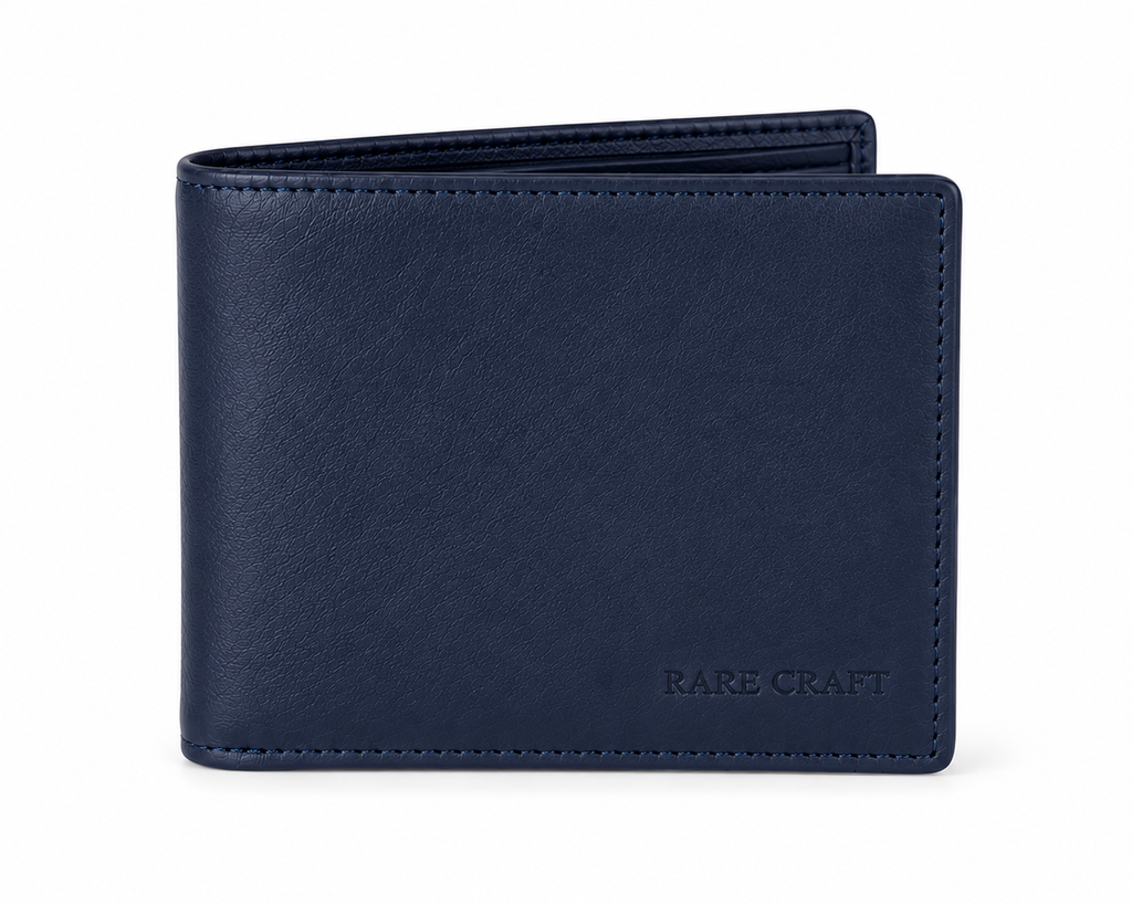 Navy Blue Leather Bifold Wallet