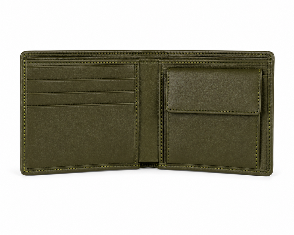 Olive Green Leather Bifold Wallet